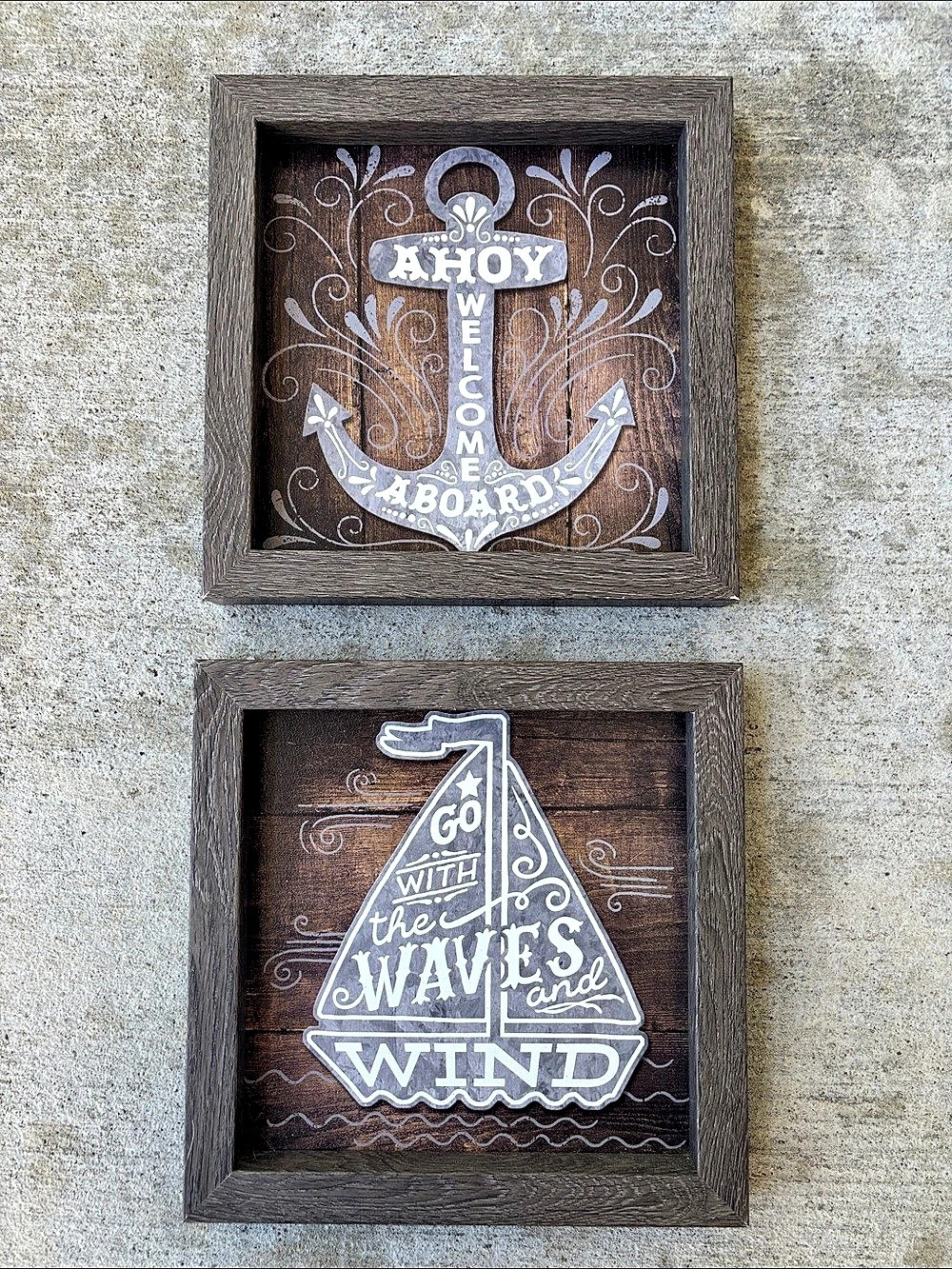 Nautical Framed Wall Art Set Brown & White